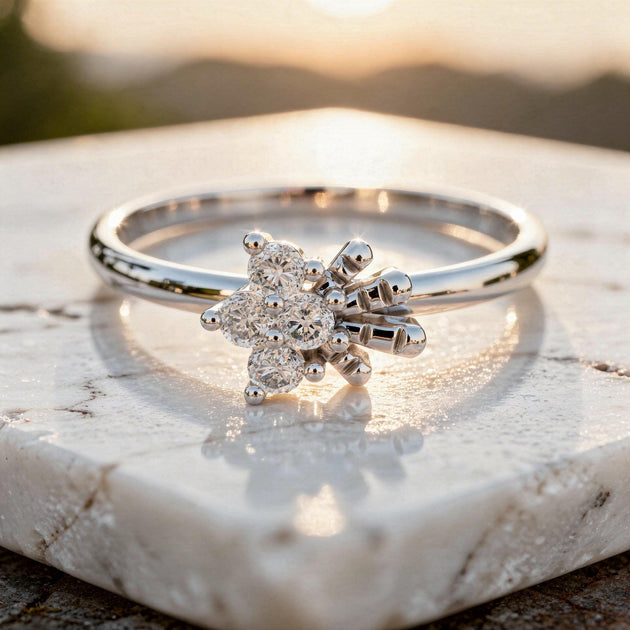Floral Diamond Cluster Ring, Solid Gold or Sterling Silver