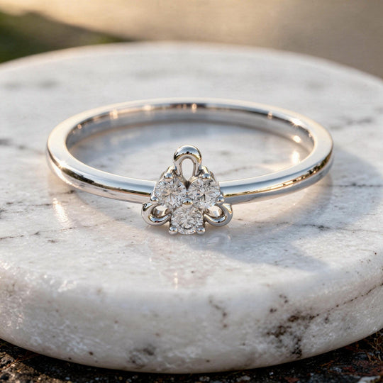 Dainty Three Stone Diamond Ring Floral Minimal Gold Stackable Promise Ring