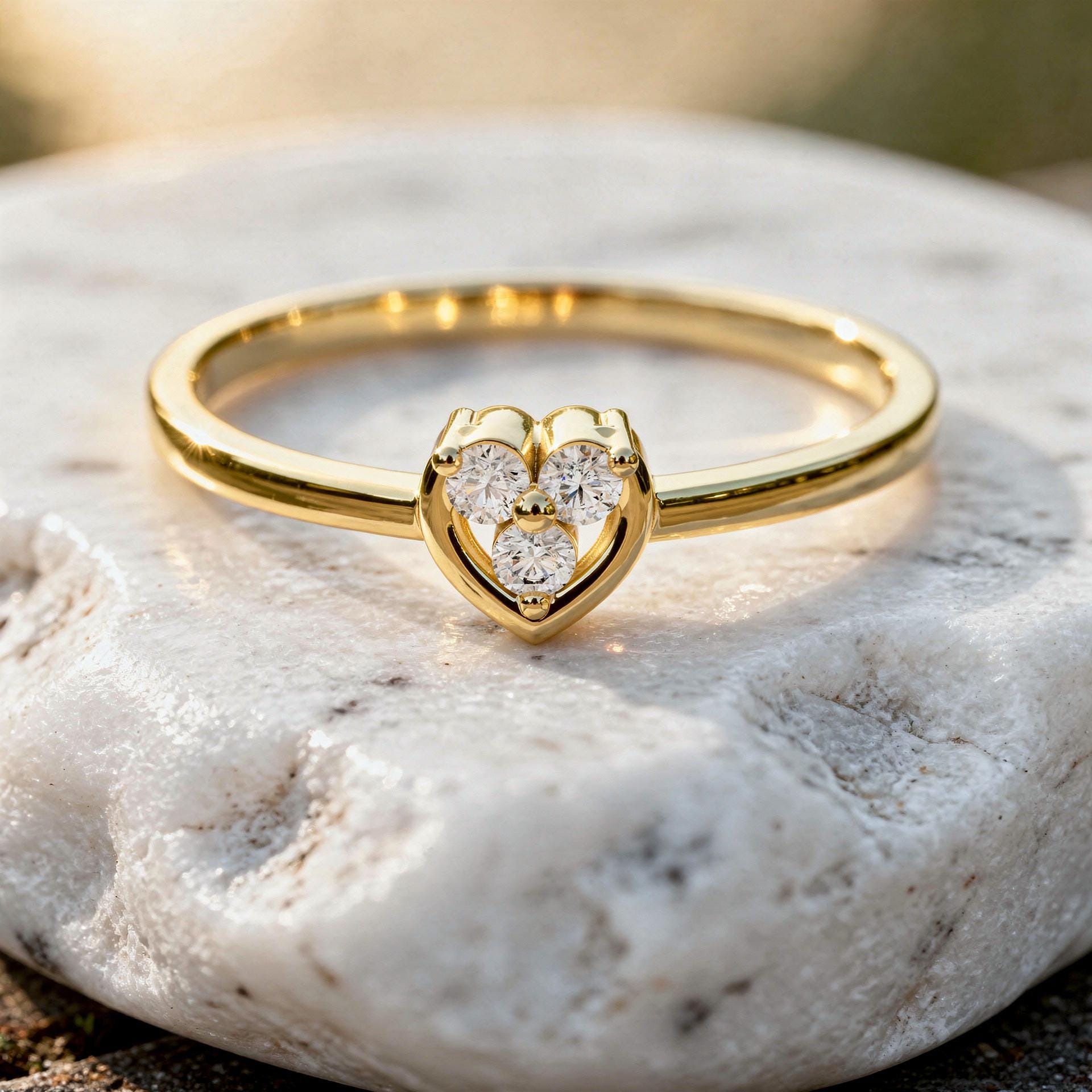 Heart Diamond Cluster Ring: Dainty Solid Gold Promise Ring
