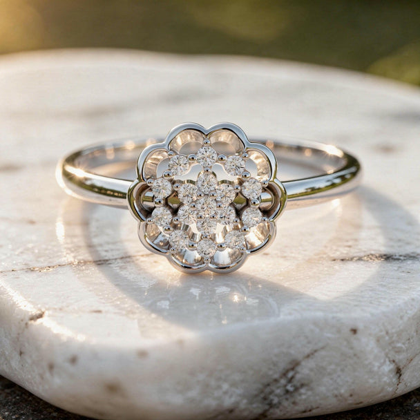 Floral Diamond Cluster Ring, Rose Gold Flower Design
