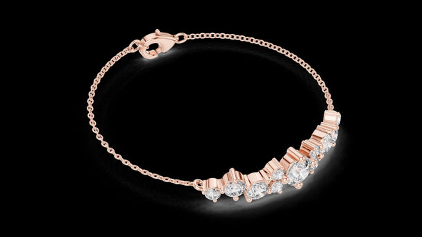 Round Diamond Station Bracelet, Solid Gold Chain Bracelet