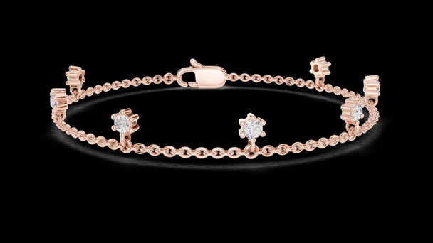 Diamond Station Bracelet, Solid Gold Chain, Minimalist Jewelry