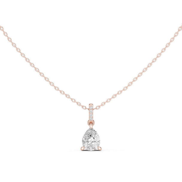 Pear Cut Diamond Pendant Necklace, Teardrop Solitaire, Prong Set