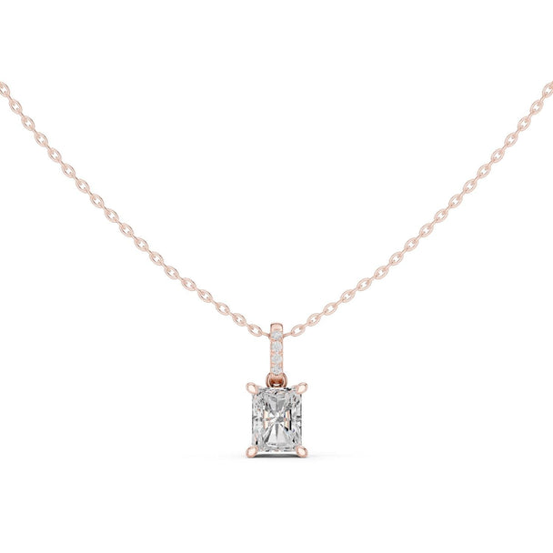 Radiant Cut Diamond Solitaire Pendant Necklace, Anniversary Gift