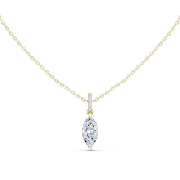 Marquise Cut Diamond Solitaire Necklace, 14k Gold Prong Pendant