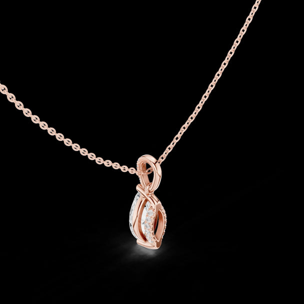 Marquise Cut Diamond Solitaire Necklace, 14k Gold Prong Pendant