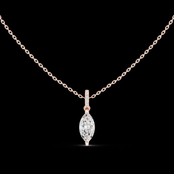 Marquise Cut Diamond Solitaire Necklace, 14k Gold Prong Pendant