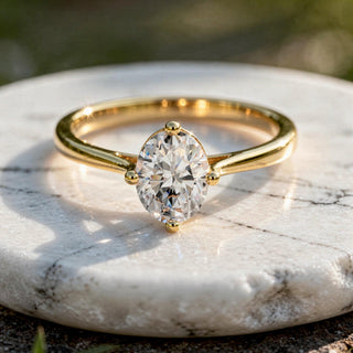 Oval Cut Engagement Ring: Moissanite or Lab Grown Diamond in Solid Gold