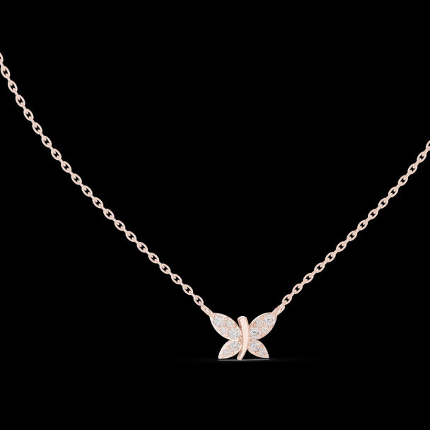 Diamond Butterfly Pendant Necklace in 14K Rose Gold