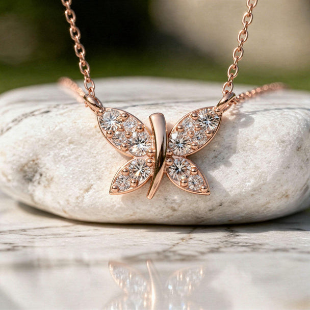 Diamond Butterfly Pendant Necklace in 14K Rose Gold
