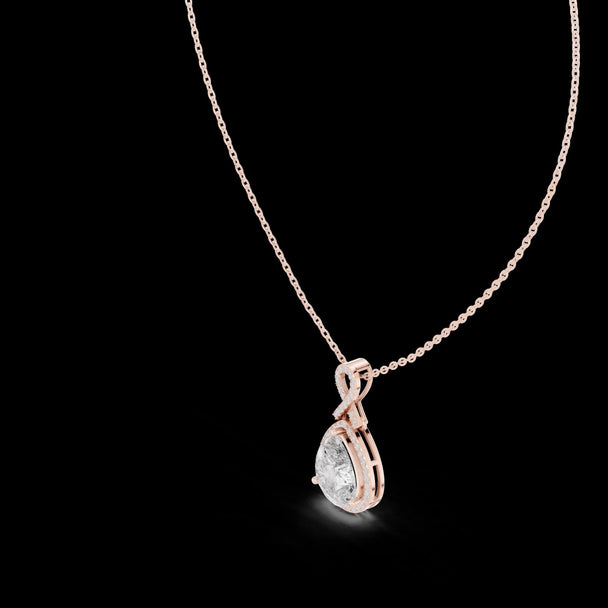 Pear Halo Diamond Pendant Necklace in 14K Rose Gold