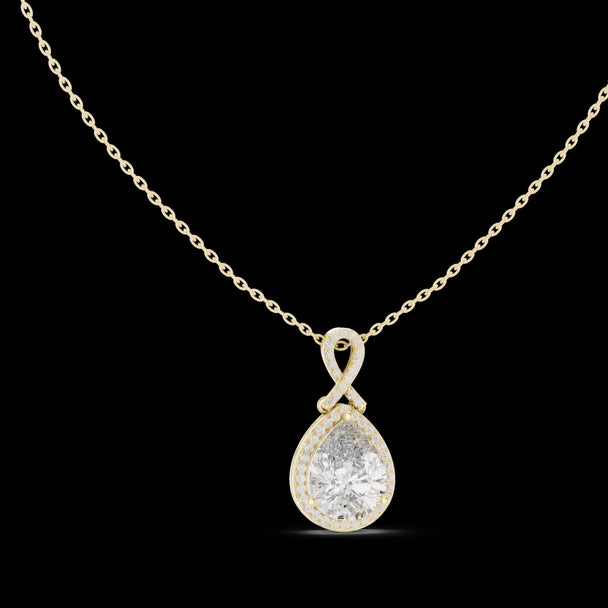 Pear Halo Diamond Pendant Necklace in 14K Rose Gold