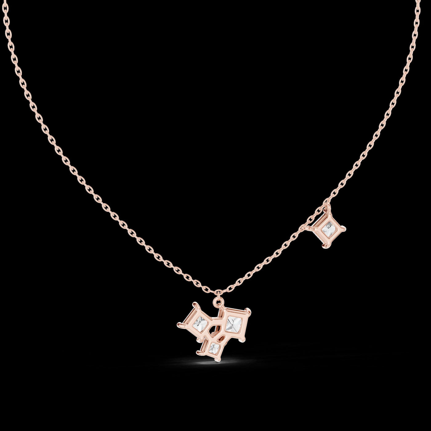 Princess Cut Diamond Cluster Pendant Necklace in 14K Rose Gold