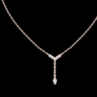 Diamond V Drop Necklace with Marquise Pendant in 14K Rose Gold