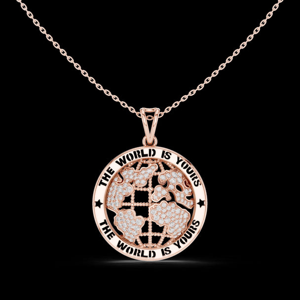 Diamond Globe Medallion Necklace – The World Is Yours Pendant