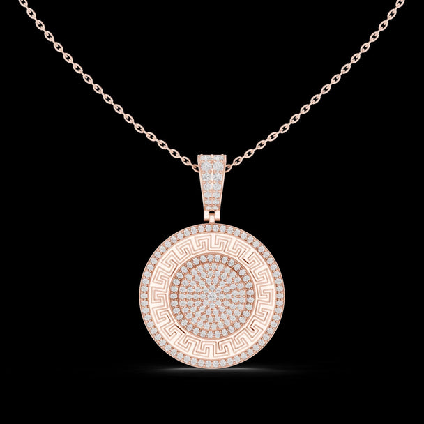 Greek Key Diamond Medallion Pendant in 14K Rose Gold