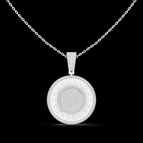 Greek Key Diamond Medallion Pendant in 14K Rose Gold