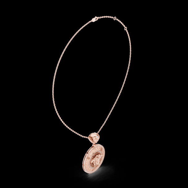 Medusa Inspired Diamond Medallion Pendant in 14K Rose Gold