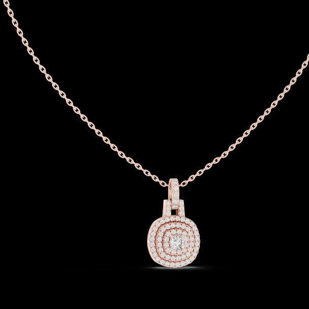 Round Diamond Cluster Halo Pendant in 14K Rose Gold