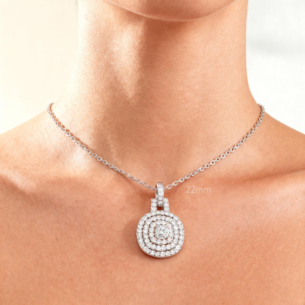 Round Diamond Cluster Halo Pendant in 14K Rose Gold