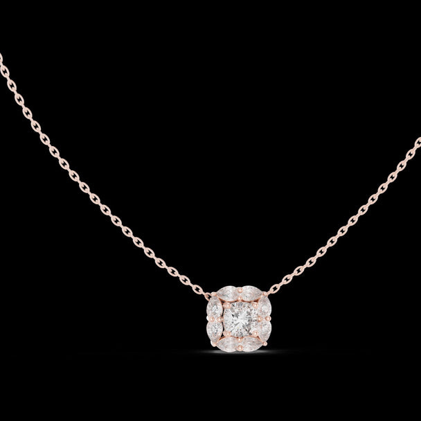 Cushion-Style Diamond Cluster Pendant in 14K Rose Gold