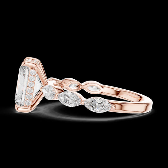 Emerald Cut 3 CT Engagement Ring, Diamond Accent, Statement Bridal Ring