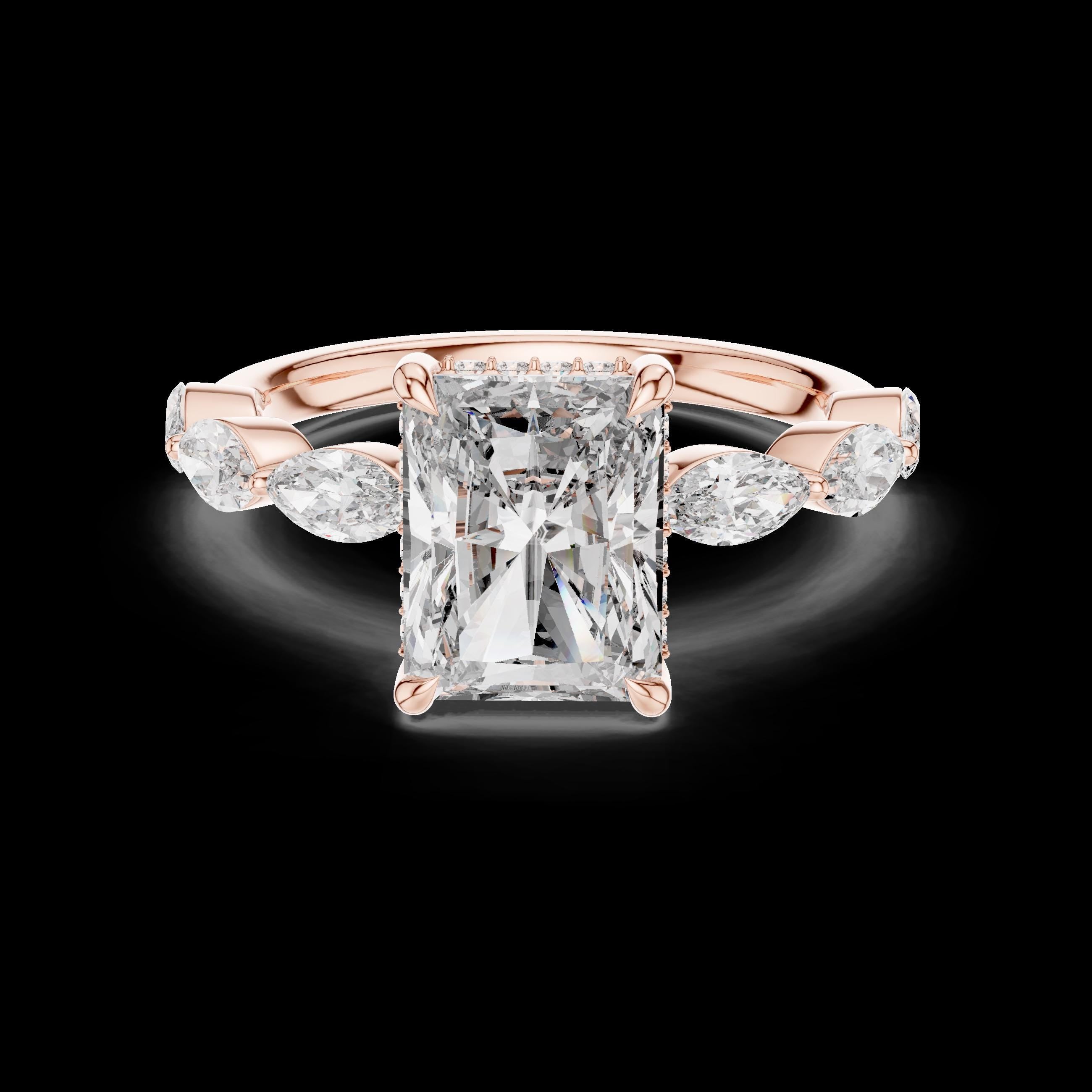Emerald Cut 3 CT Engagement Ring, Diamond Accent, Statement Bridal Ring