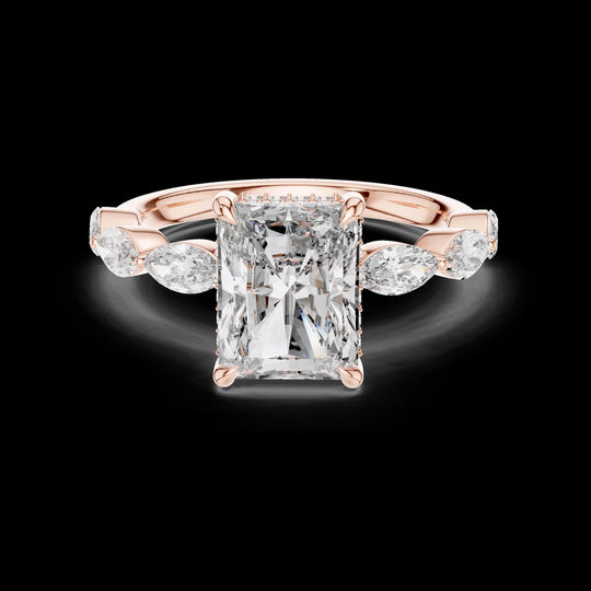 Emerald Cut 3 CT Engagement Ring, Diamond Accent, Statement Bridal Ring