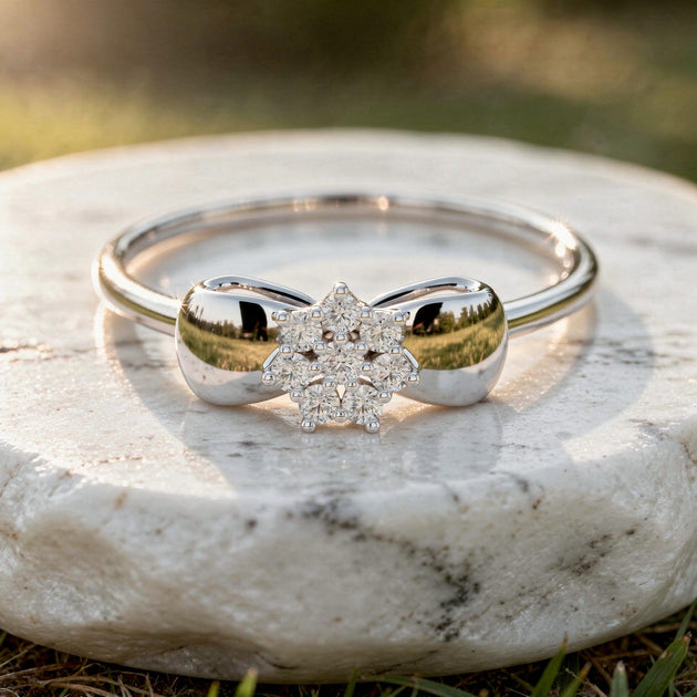 Floral Cluster Diamond Ring, Minimalist Promise Ring, Slim Band