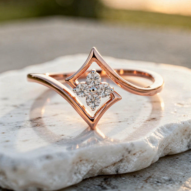 Geometric Diamond Ring, Minimalist Square Frame, Solid Gold or Sterling Silver