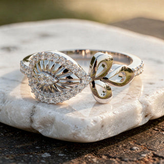 Paisley Leaf Diamond Ring Nature Inspired Infinity Loop Gold Statement Ring