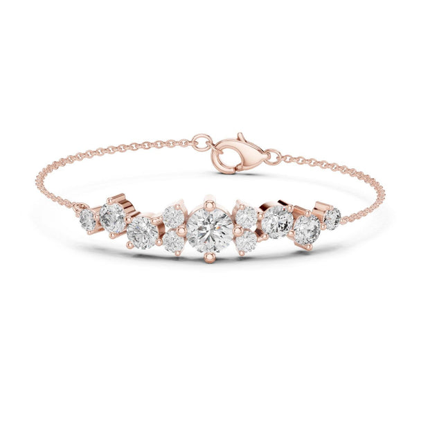 Round Diamond Station Bracelet, Solid Gold Chain Bracelet