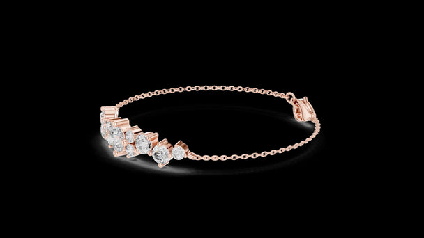Round Diamond Station Bracelet, Solid Gold Chain Bracelet