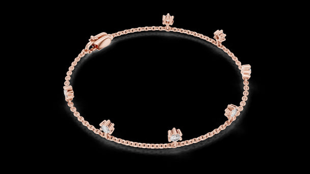 Diamond Station Bracelet, Solid Gold Chain, Minimalist Jewelry