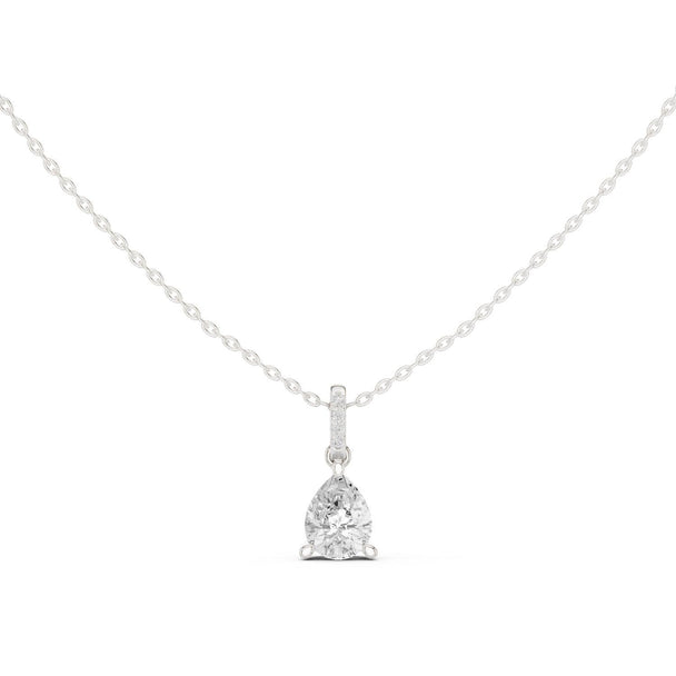 Pear Cut Diamond Pendant Necklace, Teardrop Solitaire, Prong Set