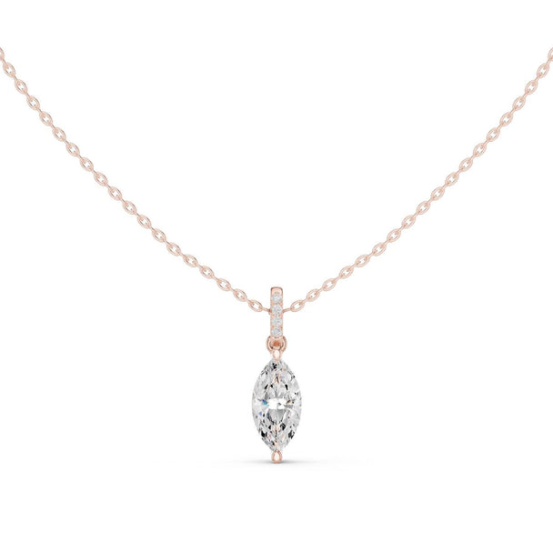 Marquise Cut Diamond Solitaire Necklace, 14k Gold Prong Pendant
