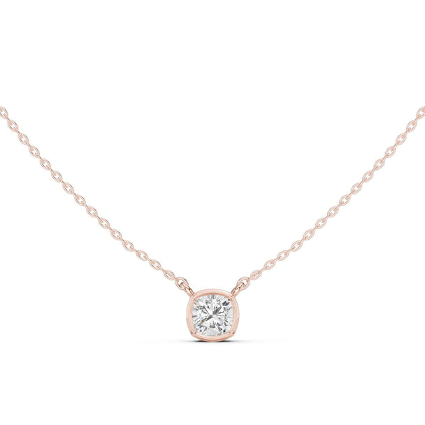 Cushion Cut Lab Grown Diamond Necklace, Bezel Solitaire Pendant