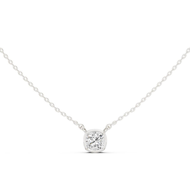Cushion Cut Lab Grown Diamond Necklace, Bezel Solitaire Pendant