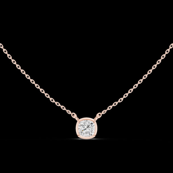 Cushion Cut Lab Grown Diamond Necklace, Bezel Solitaire Pendant