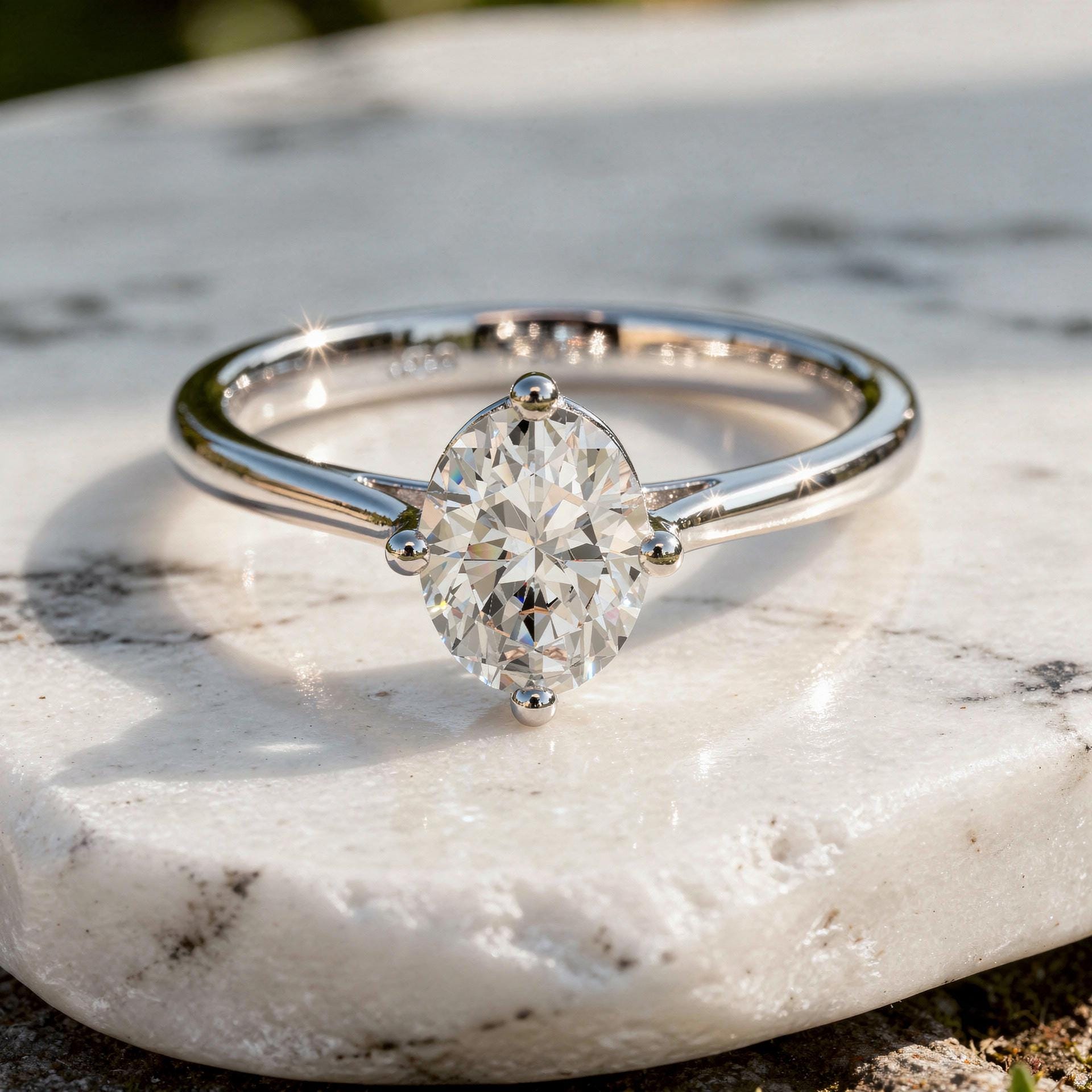 Oval Cut Engagement Ring: Moissanite or Lab Grown Diamond in Solid Gold