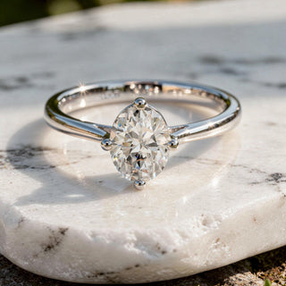 Oval Cut Engagement Ring: Moissanite or Lab Grown Diamond in Solid Gold