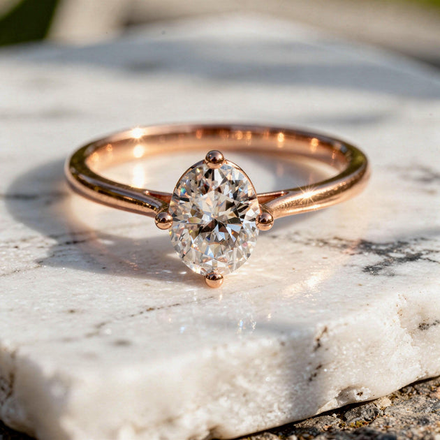 Oval Cut Engagement Ring: Moissanite or Lab Grown Diamond in Solid Gold