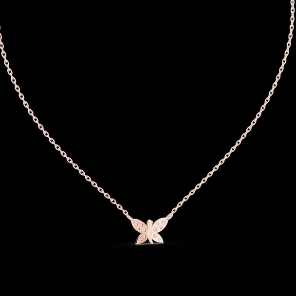 Diamond Butterfly Pendant Necklace in 14K Rose Gold
