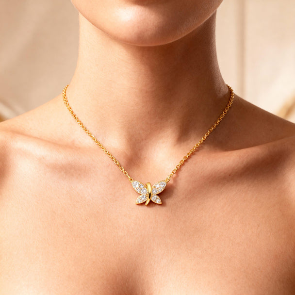 Diamond Butterfly Pendant Necklace in 14K Rose Gold