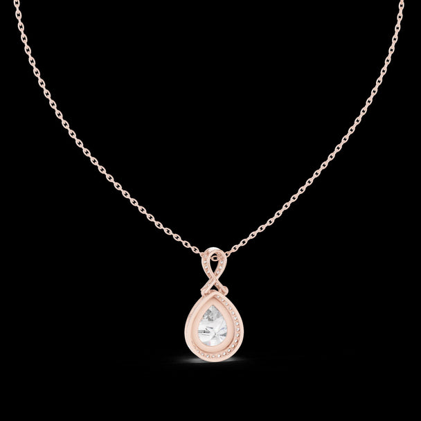 Pear Halo Diamond Pendant Necklace in 14K Rose Gold