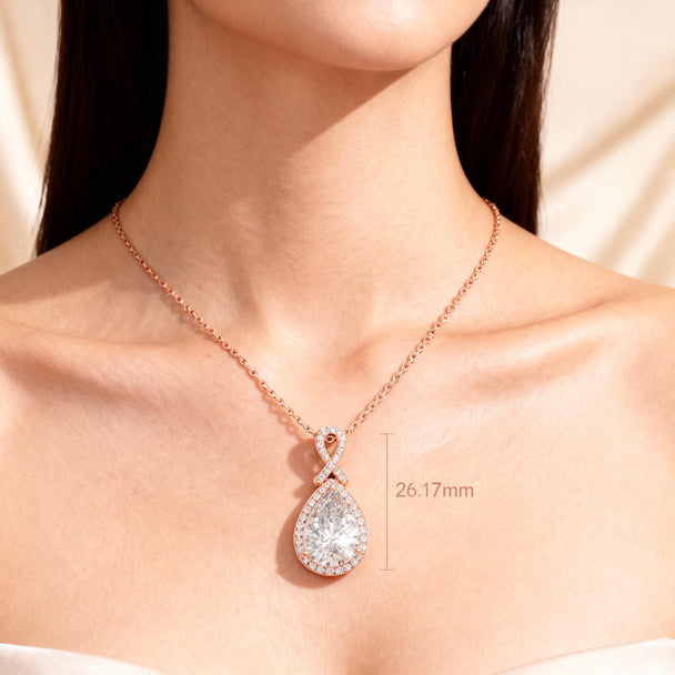 Pear Halo Diamond Pendant Necklace in 14K Rose Gold