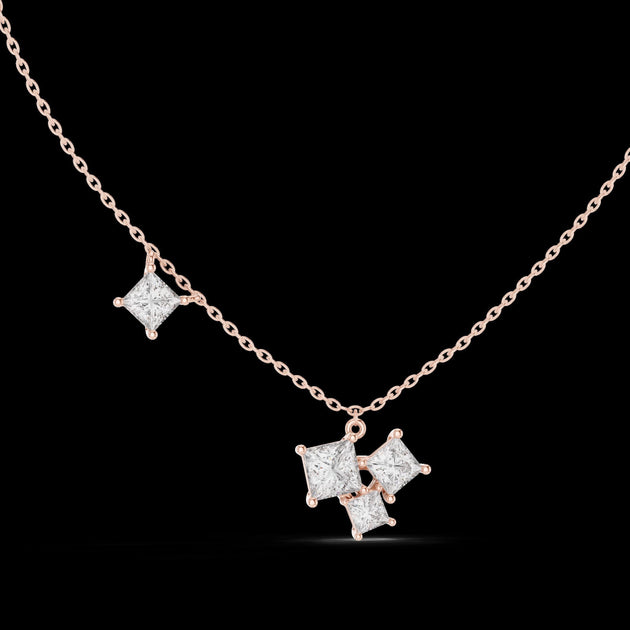 Princess Cut Diamond Cluster Pendant Necklace in 14K Rose Gold