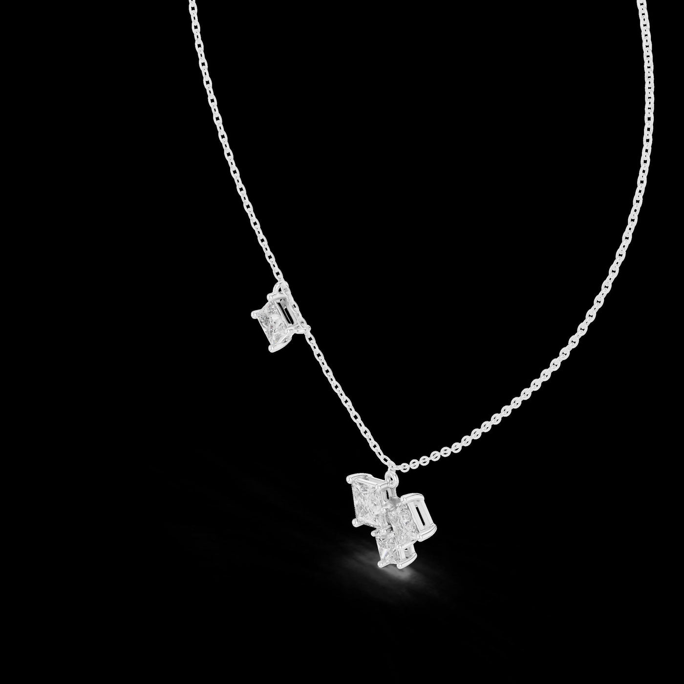 Princess Cut Diamond Cluster Pendant Necklace in 14K Rose Gold