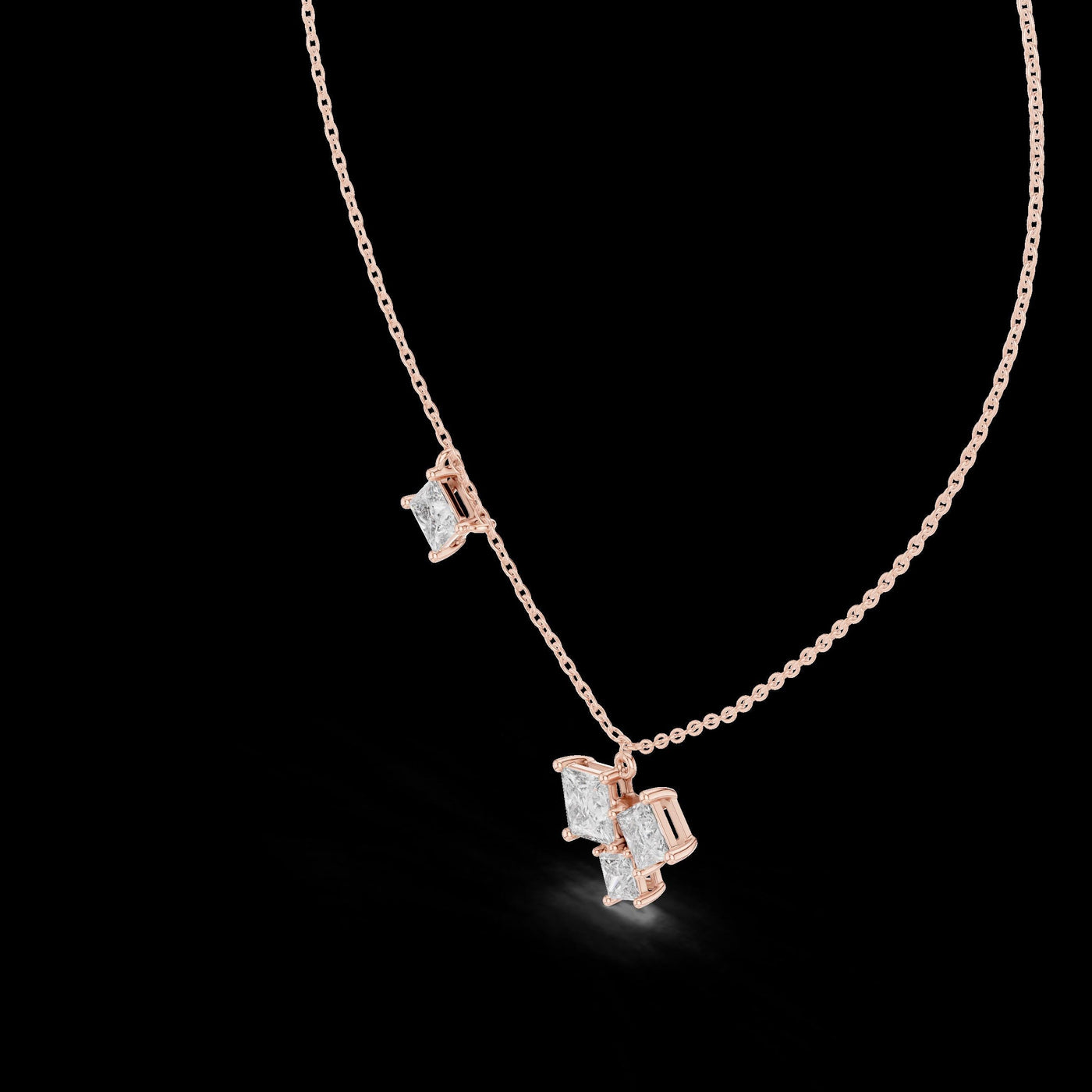 Princess Cut Diamond Cluster Pendant Necklace in 14K Rose Gold