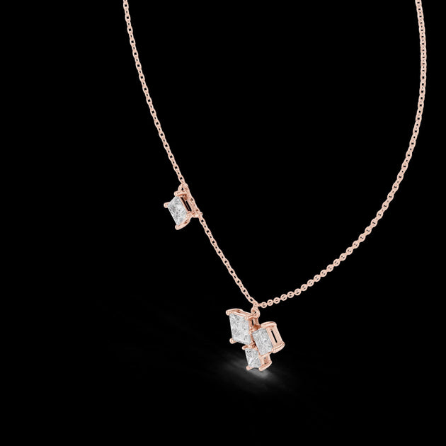 Princess Cut Diamond Cluster Pendant Necklace in 14K Rose Gold